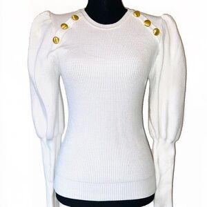 White Sweater with Gold Button Accents